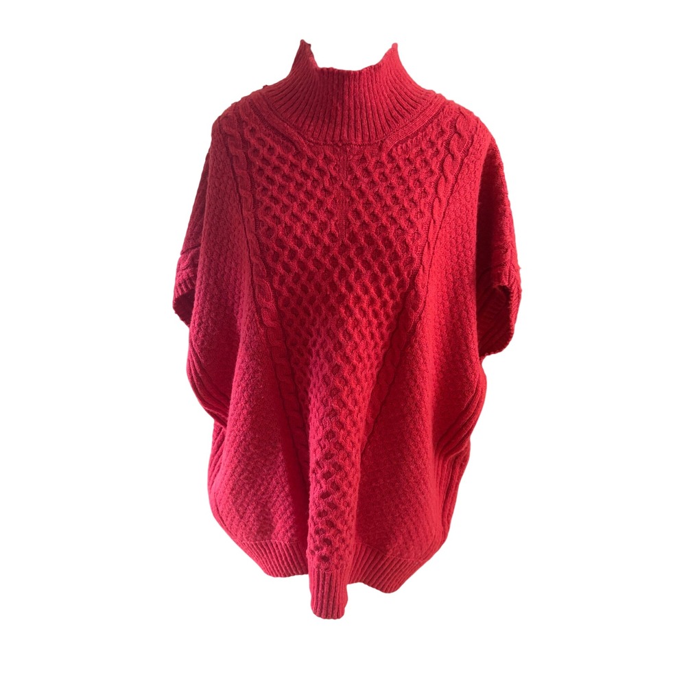 MAEVE Red Knit Mock Neck Poncho Size XL